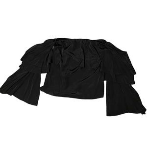 Express Black Silky Off-The-Shoulders Cropped Flow Blouse - Size Small
